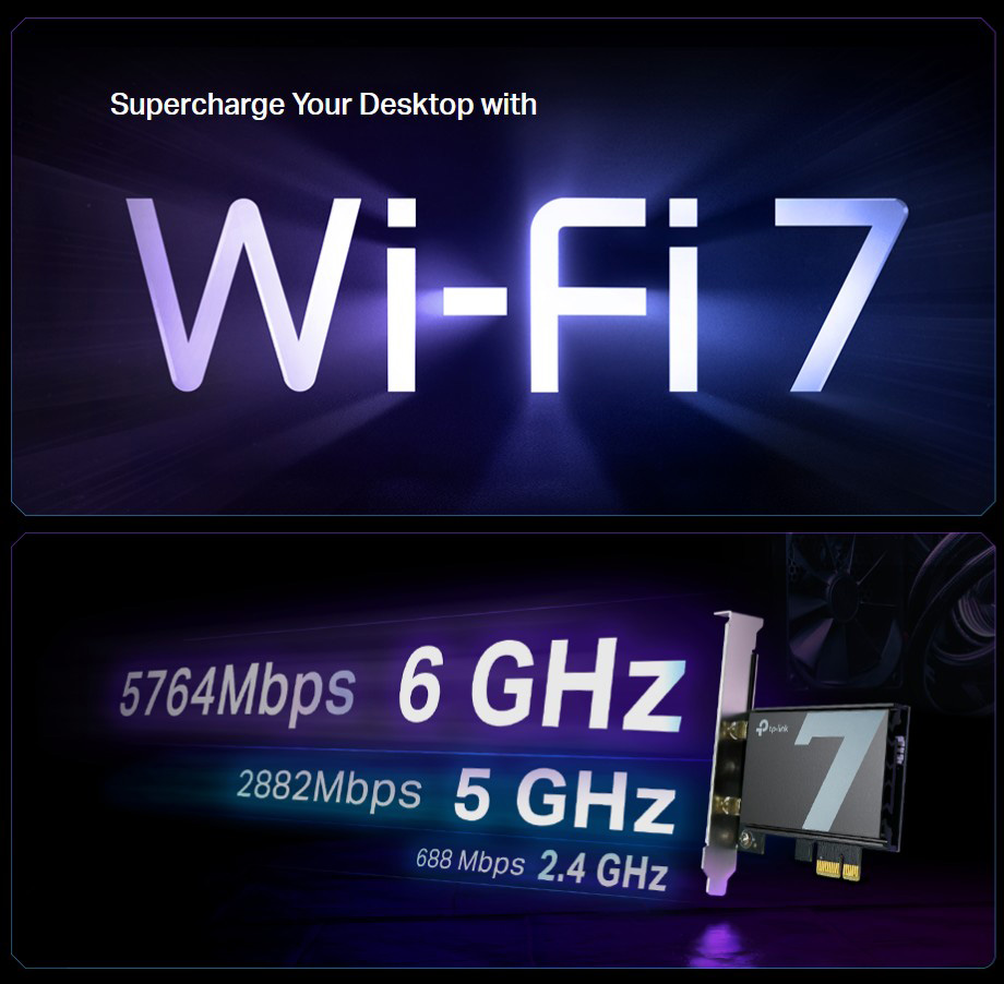 TP-Link WiFi 7 BE9300 PCIe WiFi Card for Desktop PC(Archer TBE550E